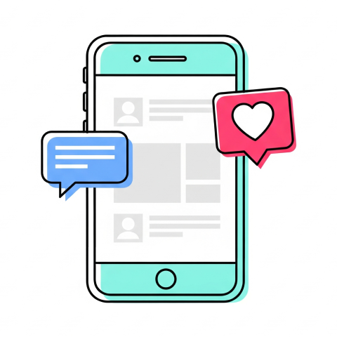 AIがSNS投稿を支援しているイメージ