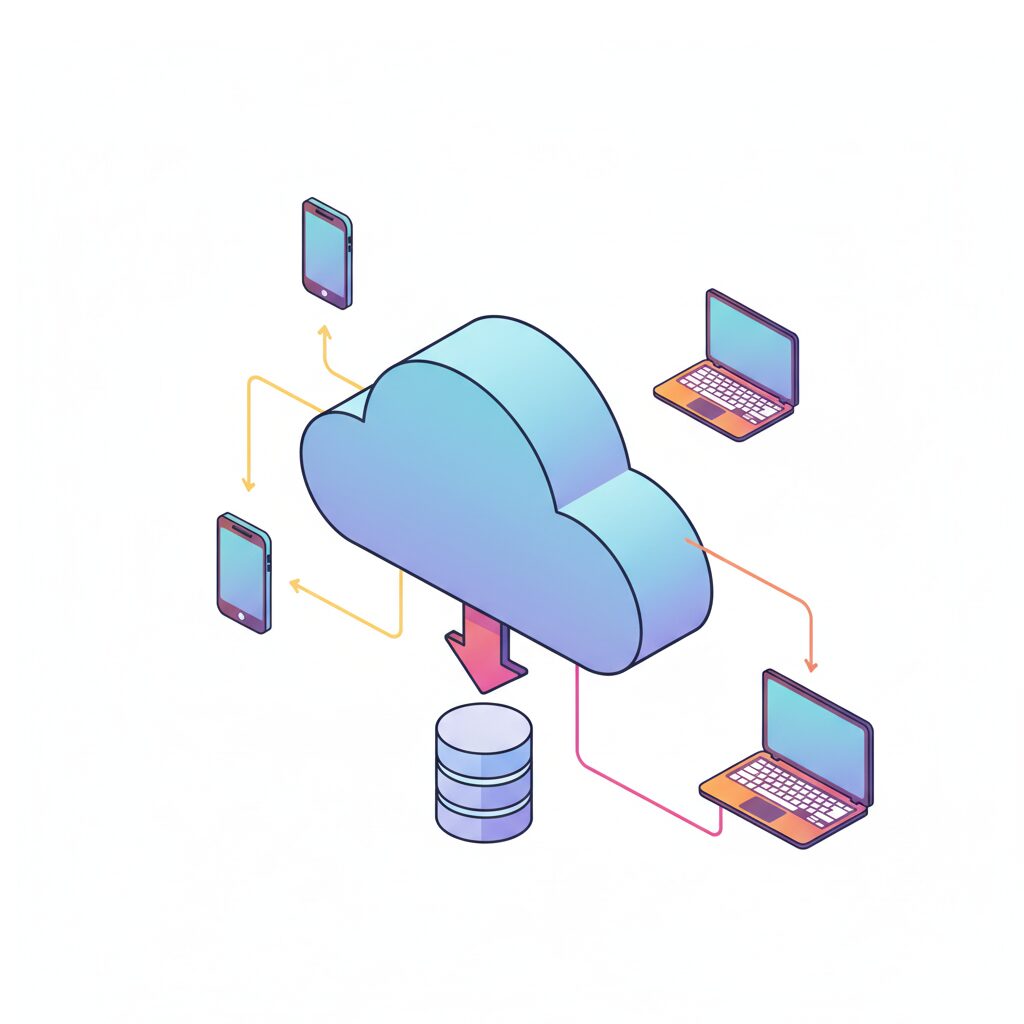 ChatGPTやGeminiなどクラウド上の大規模言語モデルを表すAIアイコン（クラウド型AIイメージ）